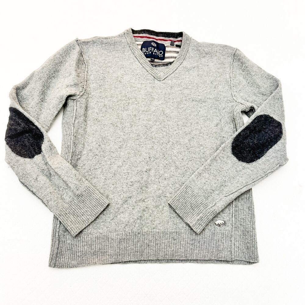Buffalo David Bitton Lambswool Gray Long Sleeve Sweater Size Large